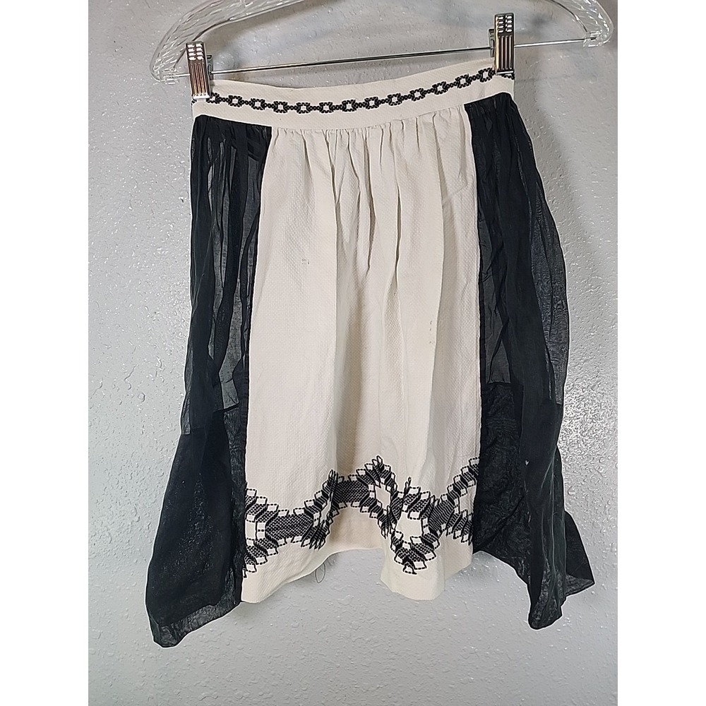 Vintage Embroidered‎ Black White Hostess Half Apron Shabby Cottage Retro MCM